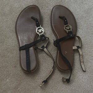 Michael Kors Black and Brown Leather Sandals